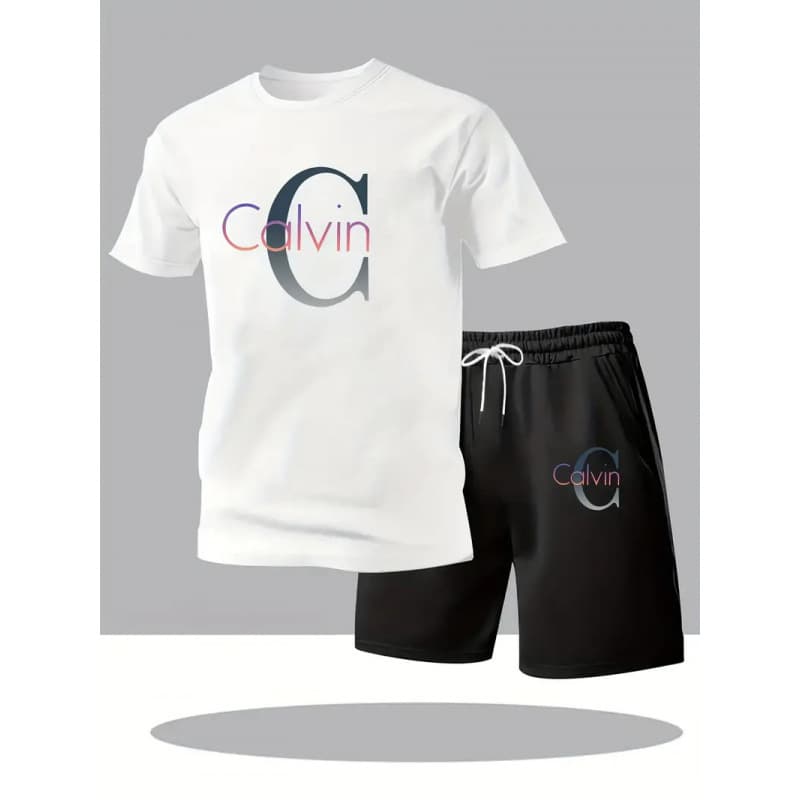Ensemble t-shirt et short de sport tendance pour homme, imprimé décontracté, manches courtes.
