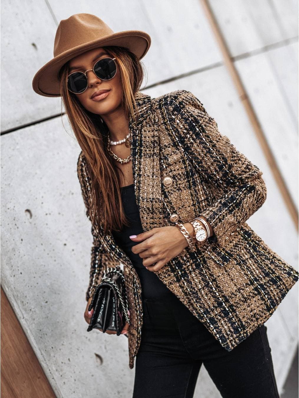 Women's Clothing Autumn And Winter Long Sleeved Double Breasted Suit Collar Printed Small Jacket
