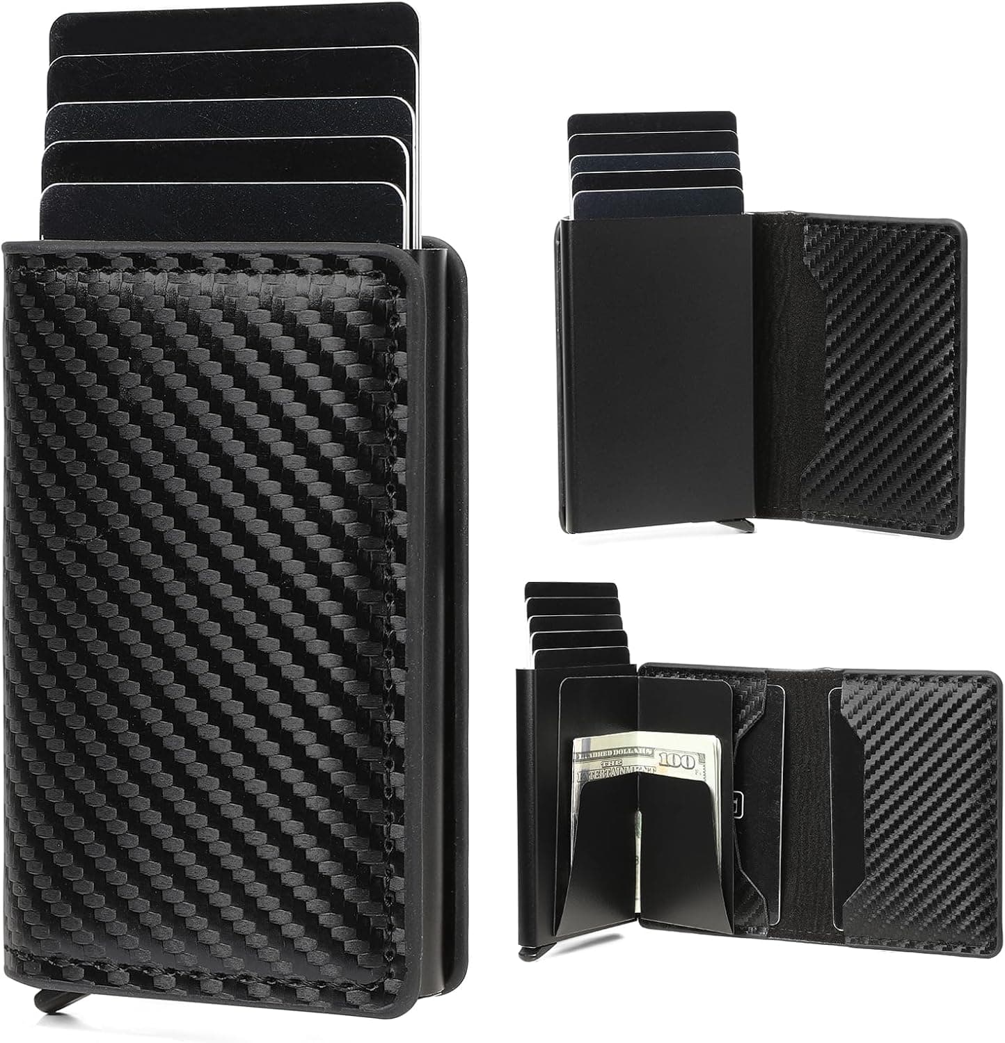 RFID Blocking Card Holder – Auto-Pop Carbon Fiber Wallet For 6-8 Cards (10 Colors/Snake Print)​