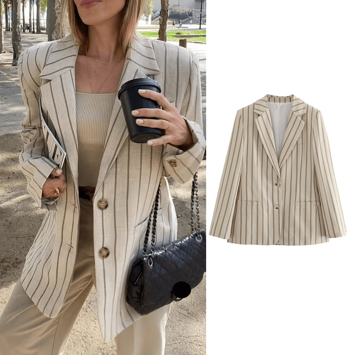 Women's Clothing street fashion loose striped casual suit jacket