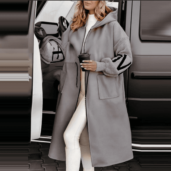 Women's Clothing autumn and winter new fashion women's casual hooded long patchwork jacket