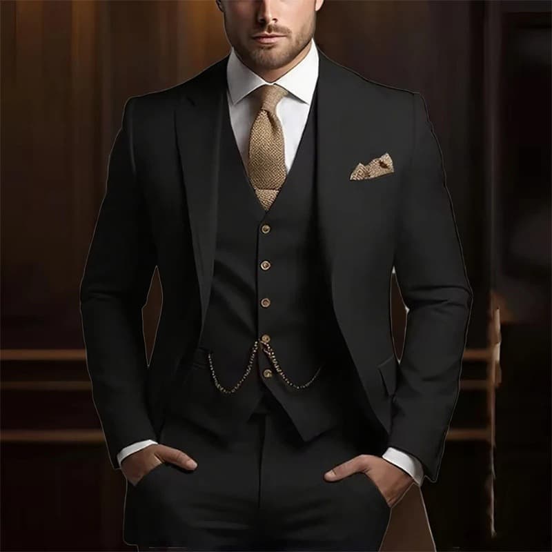 Ensemble de costume 3 pièces premium pour homme - Coupe slim, blazer de mariage et de cérémonie avec gilet et pantalon