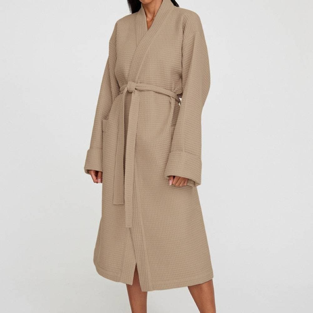 Women’s Waffle-Knit Long Robe – Luxury Hotel-Style Bathrobe For Home & Travel (S/M/L/XL/XXL)