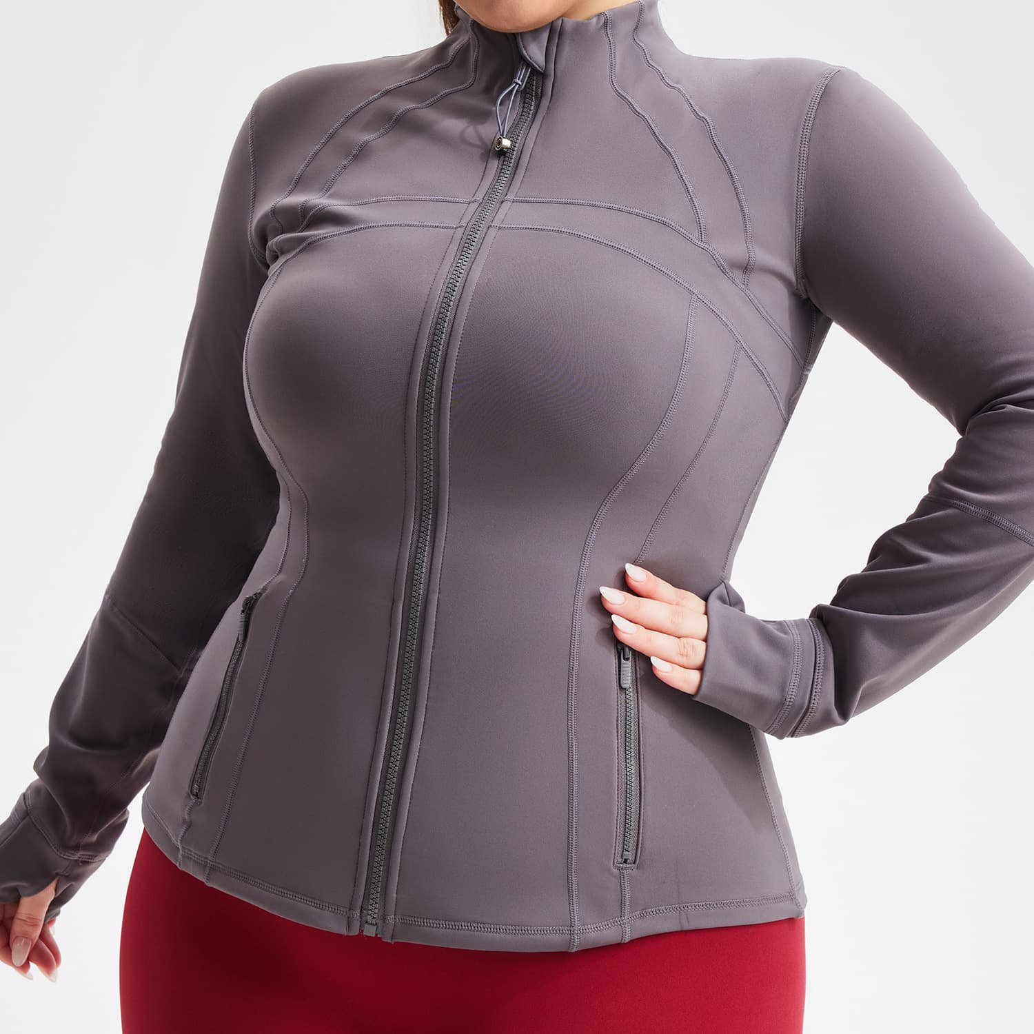 Women's Clothing fleece outdoor training fitness running leisure elastic slim fit stand collar zipper sports jacket