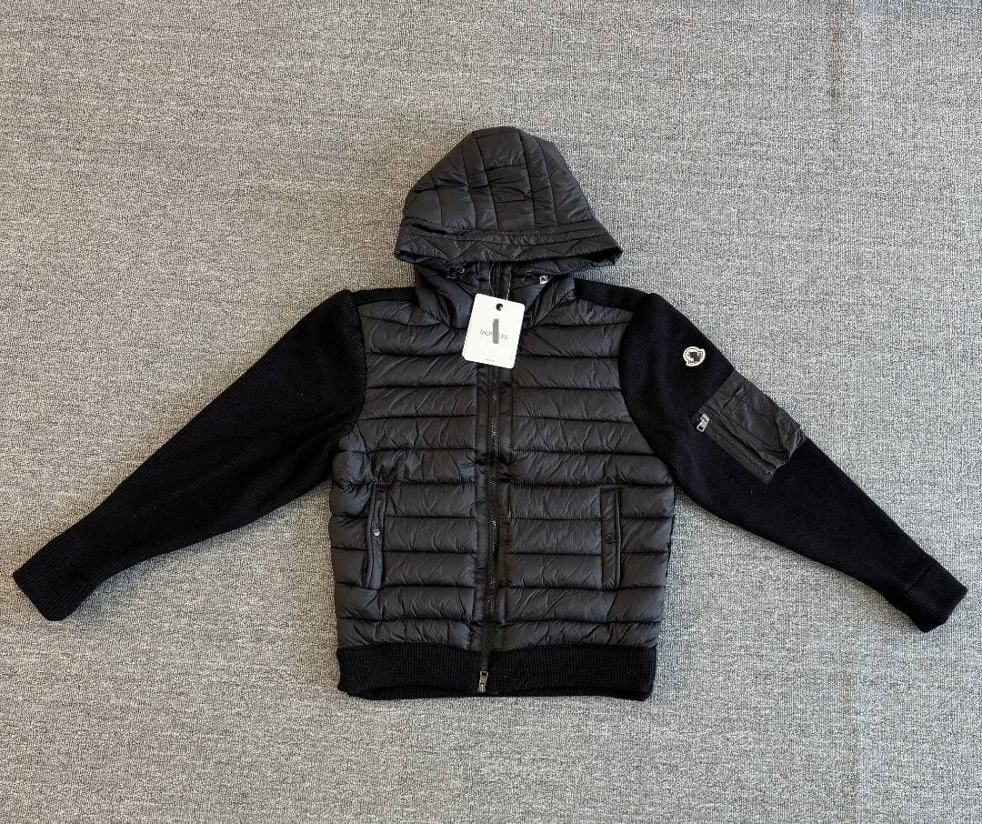 Doudoune matelassée hybride à manches en maille Monncler pour homme, capuche zippée, tissu mixte