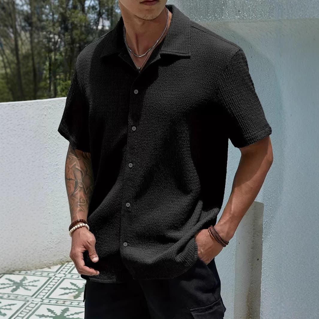 Men's Clothing Men's Shirt Summer New Men's Solid Color Short Sleeve