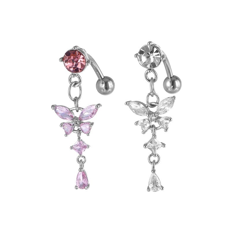 Belly Button Ring For Women Trendy Pink Butterfly Cute Cat Design Sexy Fashion Navel Rings Stainless Steel Piercing Jewelry