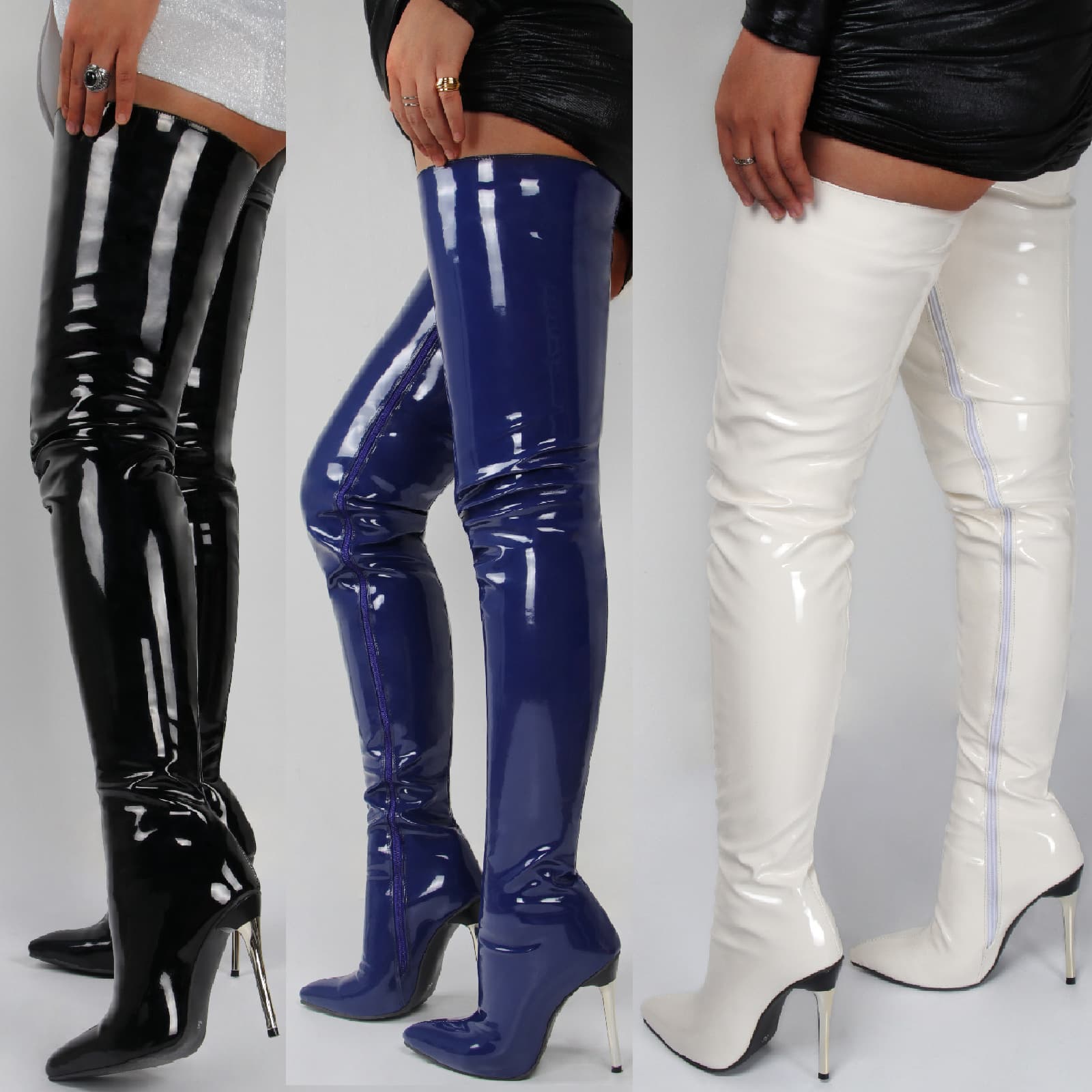 Women's Sexy Over-the-Knee Boots - Pointed Toe High Heel With Side Zipper, Patent Leather Large Size Knee High Boots