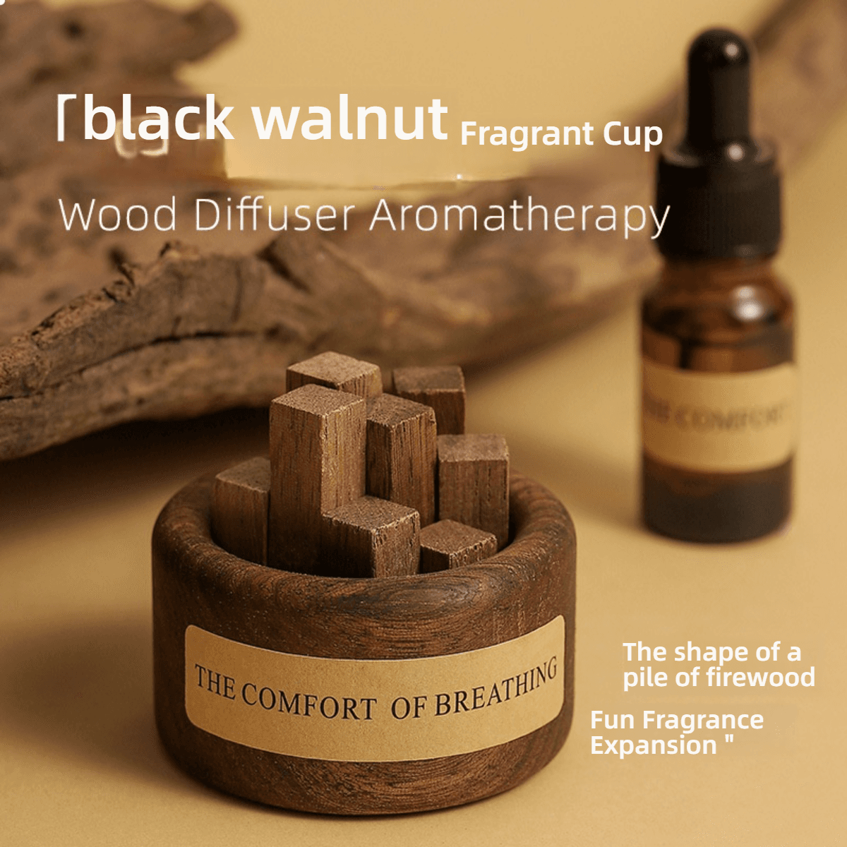 Black Walnut Wood Aroma Diffuser Set - Premium Essential Oil Reed Diffuser For Home & Car, Natural Air Freshener & Decorative Gift