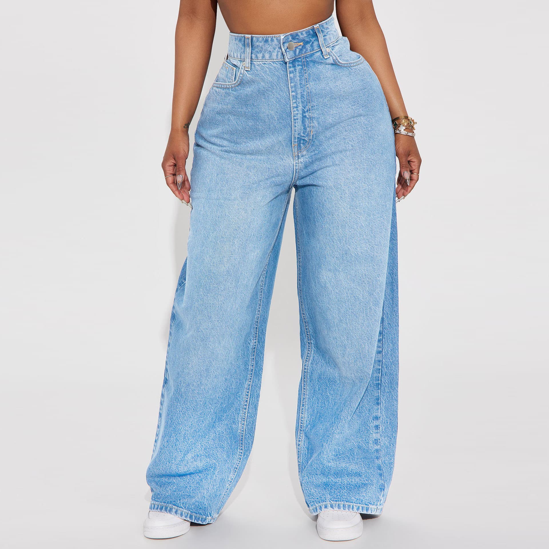 Women's Clothing Retro Loose Scimitar Wide Leg Straight Jeans