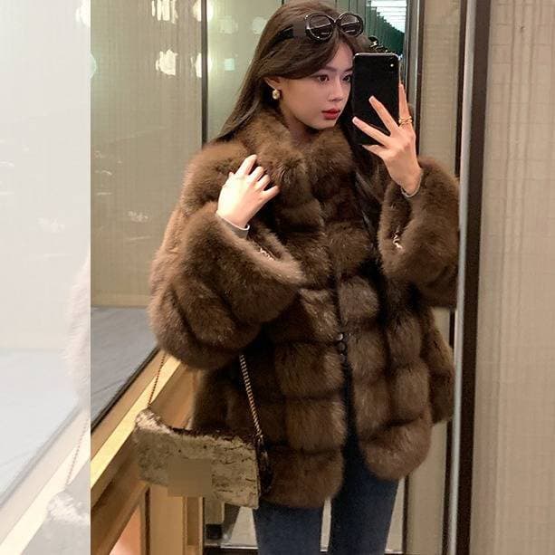 Luxury Winter Faux Fur Coat With Starry Mink Design, Toscana-Style Imitation Sable Outerwear, Elegant & Warm