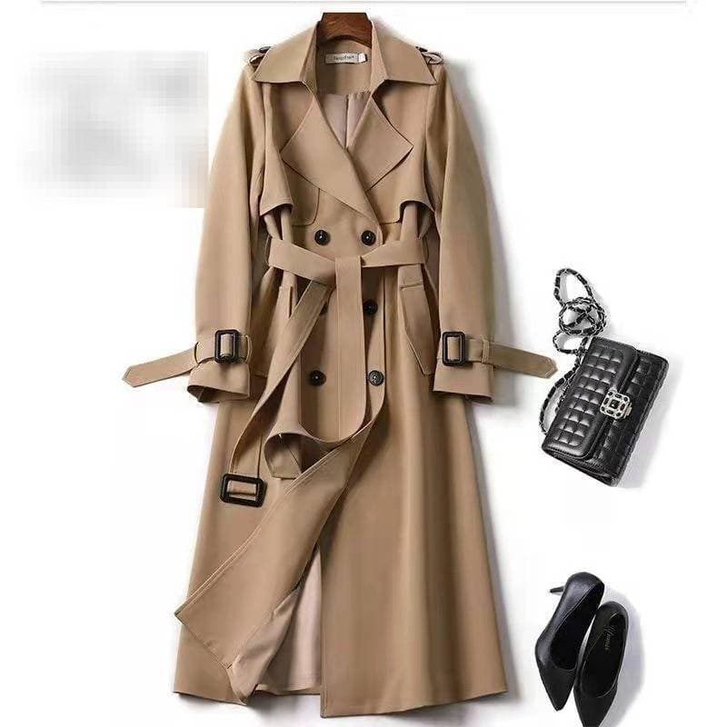 Trench-coat oversize pour femme - Manteau style britannique longueur genou avec col polo (doublure à carreaux/couleur unie, S-XXXXL)
