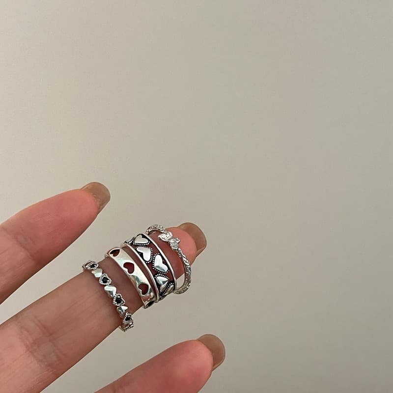 Super beautiful ins style love retro copper-plated silver ring for women, adjustable opening, simple girlish stacking thin ring