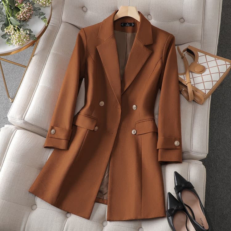 Women's Clothing Stylish Blazer Jacket For Autumn Winter - Slim Fit Office Wear, Casual Trench Coat, Versatile & Elegant (Black, Coffee, Khaki)​