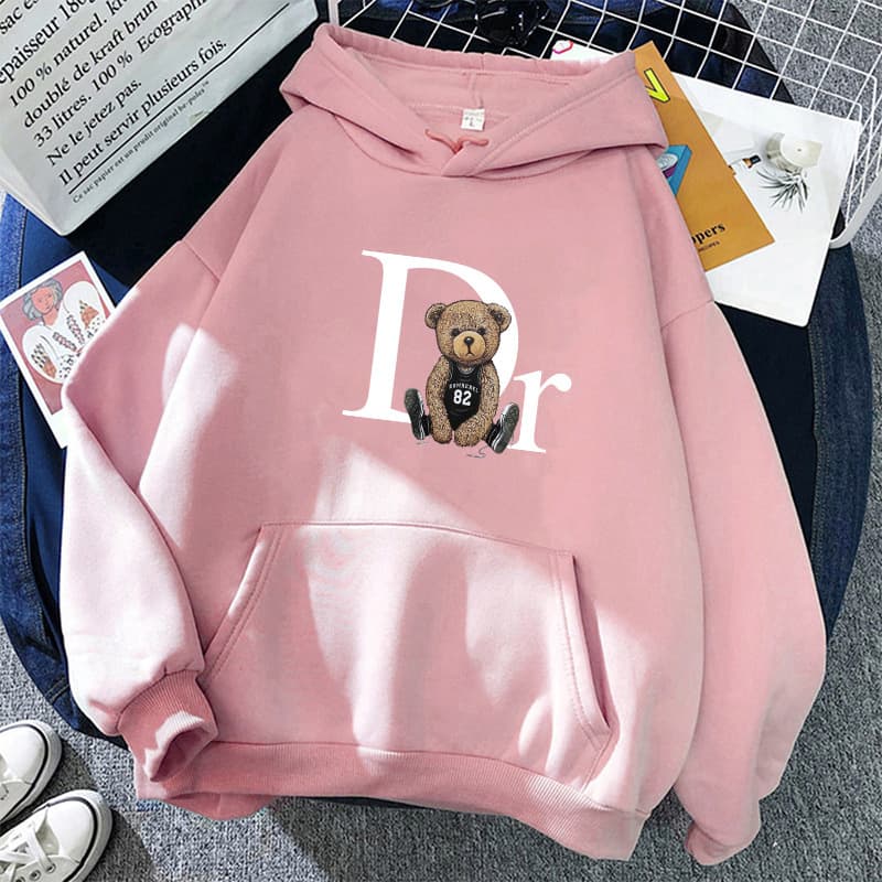 Sweat à capuche imprimé ours en peluche - Pull-over à poche kangourou