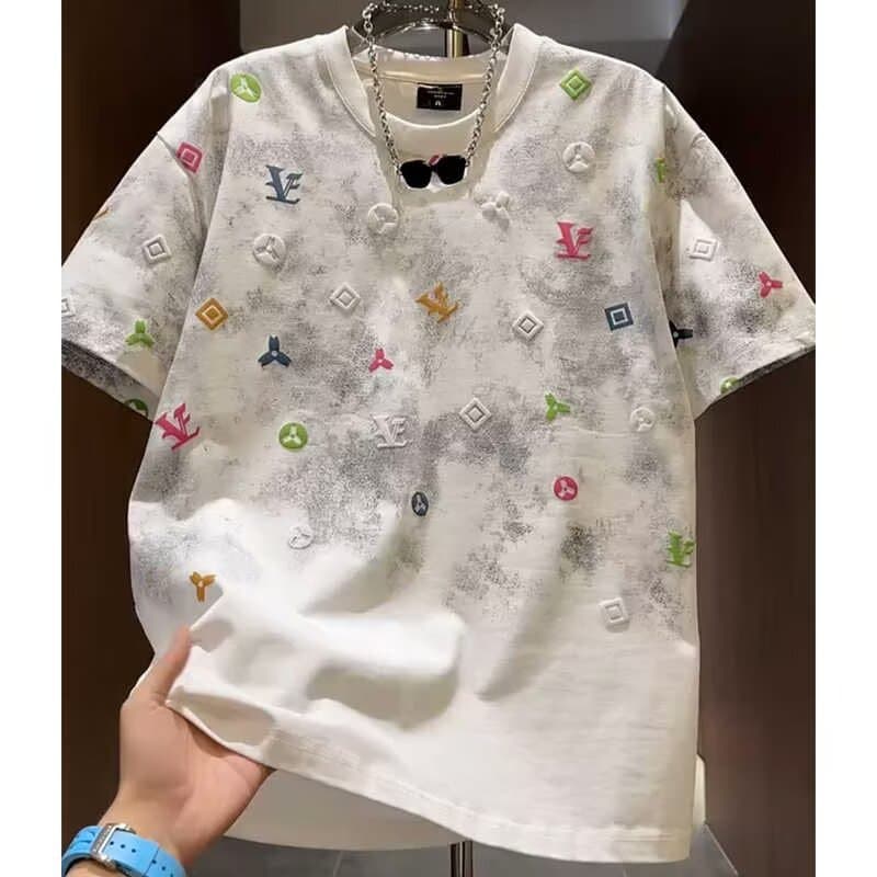 Men's Fashion Tie Dye round Neck T-Shirt Loose Fit Summer 2025 Light Luxury Trendy Short Sleeve Cotton Breathable Casual Top