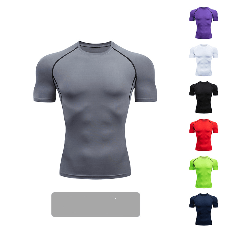Men's Clothing Spot Fitness Tight Abdominal Sports Body Shaping Breathable Quick Drying Training Tops T Shirt Colorful Short Sleeves