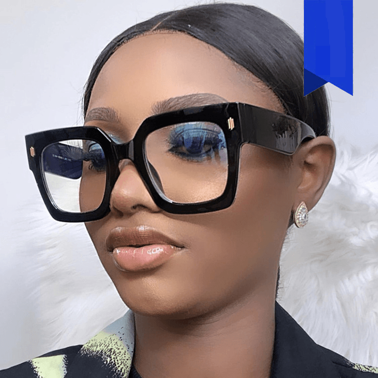 Women's Large Frame Square Rice Nail Glasses Full Rim Personality Anti Blue Light Eyeglasses Multicolor