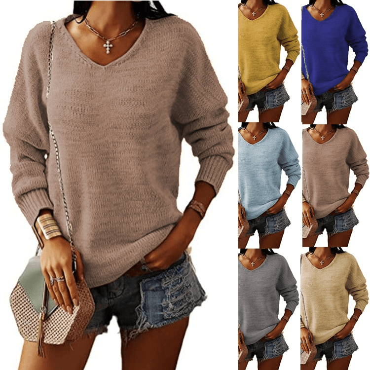 Women's Knitwear v-Neck Solid Colour Pullover Loose Jumper