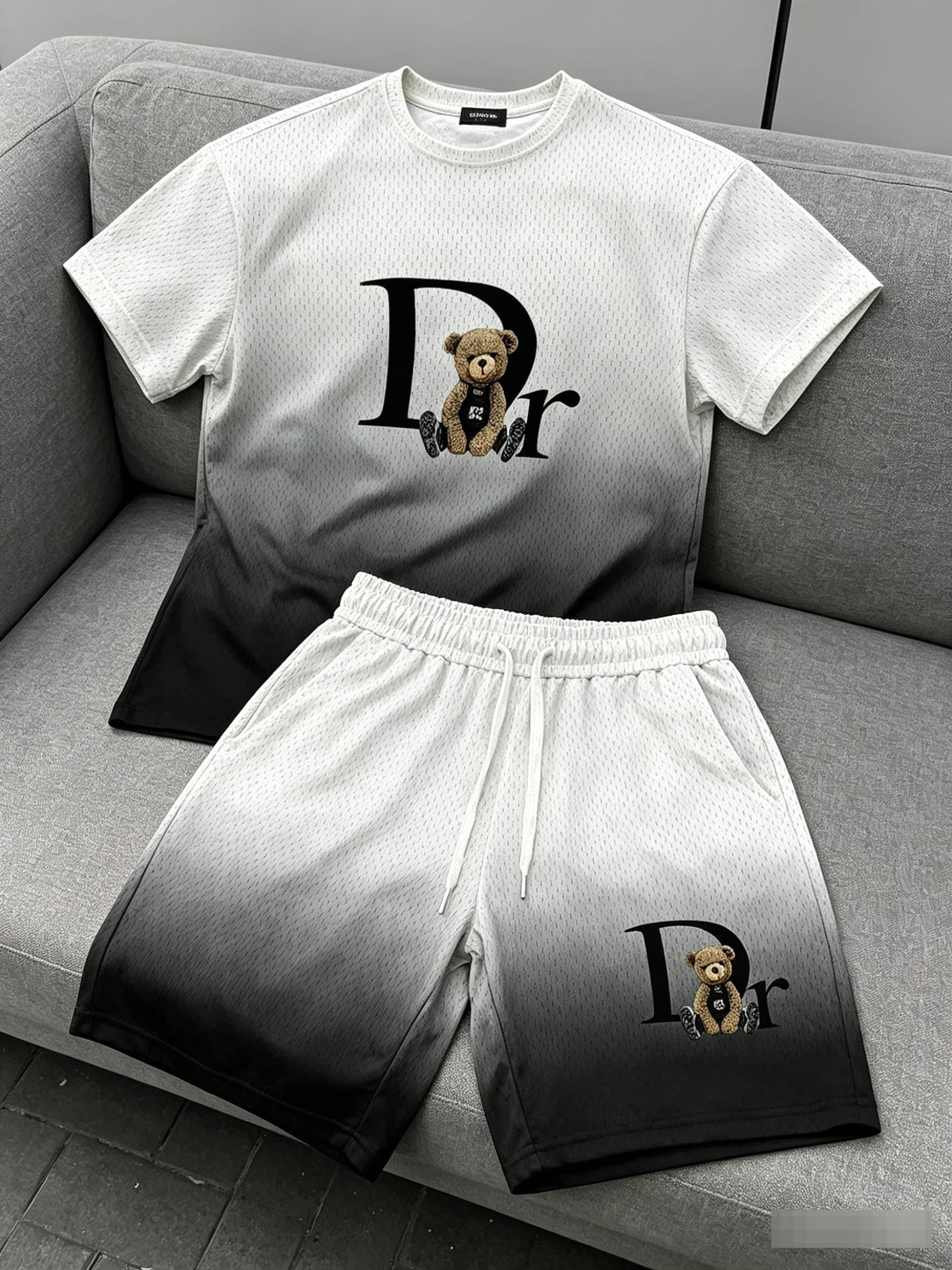 Women's Clothing DR Bear Friendly 3D Digital Print Short Sleeved Shorts Set, Round Neck, Loose Fit, Casual, Trendy New Style For Young People.