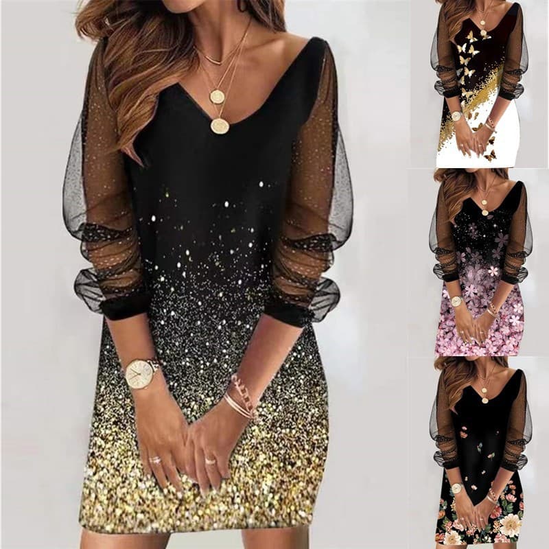 Women's Sequins Perspective Mesh Women's Dress