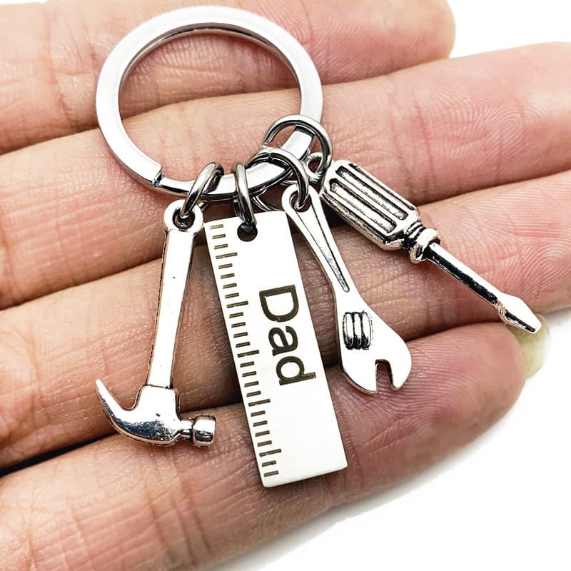 European And American DIY Stainless Steel Father's Day Keychain Hammer Screwdriver Wrench Dad's Tool Gift Creative