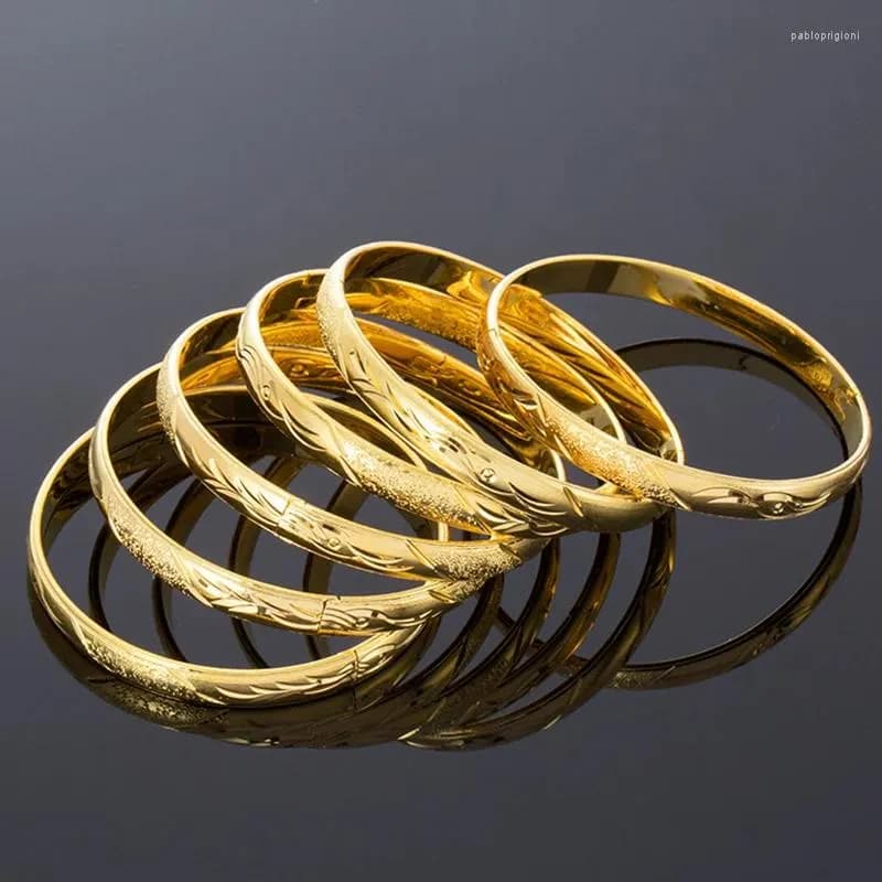 Bangle 8MM 6PCS/Lot Gold Bangles Dubai African Copper Bracelet&Bangles Indian Jewelry With Charm Middle East For Women