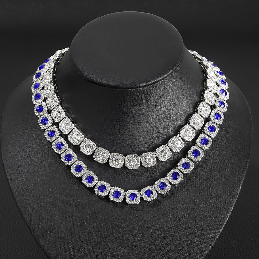 Unisex Alloy Necklace Round Rock Sugar Sapphire Cuban Chain Light Luxury Style Personality Men And Women Wear Sugar Cube Clavicle Necklace