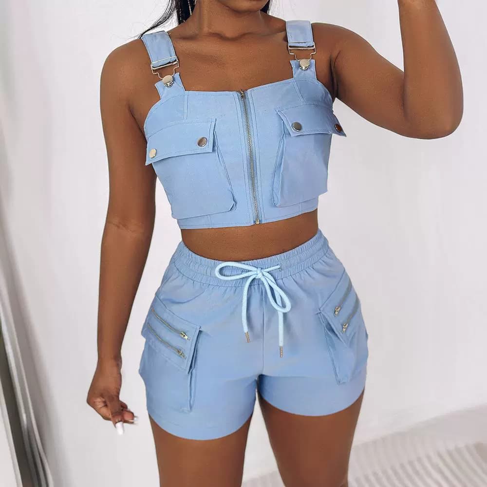 Women's Clothing suspender vest + shorts set