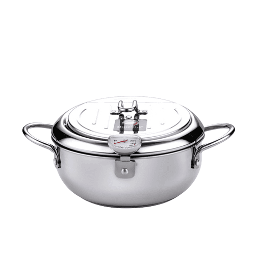 Japanese Deep Fryer With Thermometer and Lid 304 Stainless Steel Kitchen Tempura Fryer Pan Fryer Without Oil Frying Pan Fryer