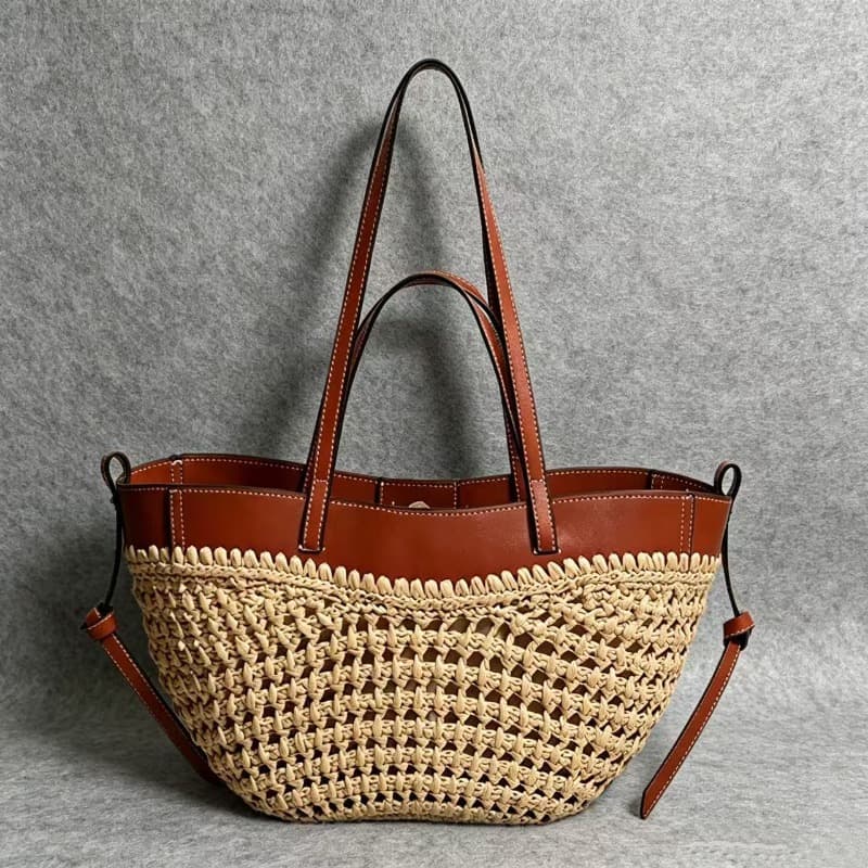 KOSE Ins New Fashionable Large-capacity Shoulder Straw Bag New Portable Hollow Vegetable Basket Seaside Vacation Beach Bag