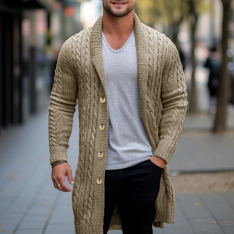 Men's Clothing men's mid length knitted sweater thick needle twisted flower cardigan woolen jacket SY0107