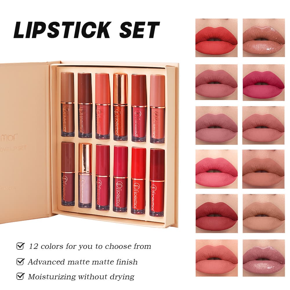 Lip Gloss Set Pearlescent 12 Colors MATTE LIP GLOSS Waterproof Non Stick Cup Matte Lipstick Lip Glaze