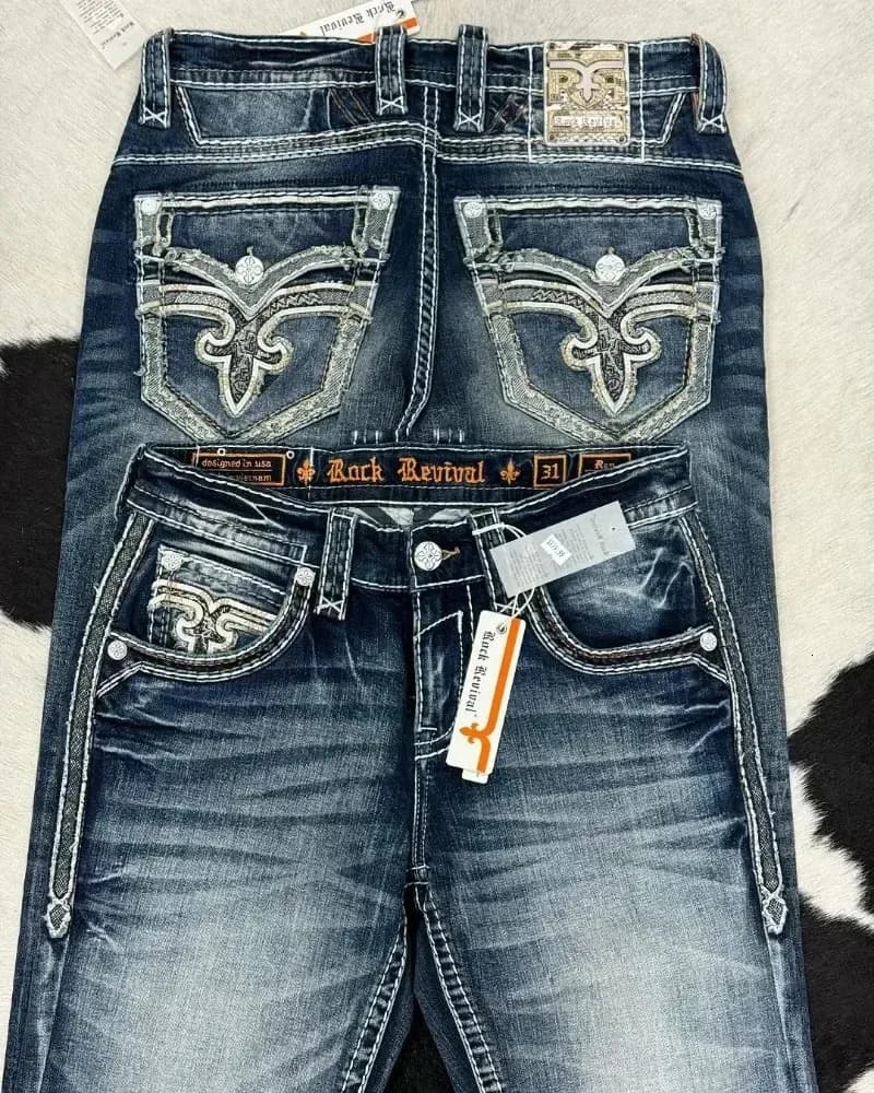 Y2K Jeans Gothic Embroidered Casual Laundry Jeans Mens Retro Street Clothing Hip Hop Loose Fashion High Waist Straight