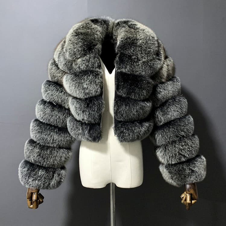 Women's Clothing fur coats fox fur splicing short lapels long sleeved coats