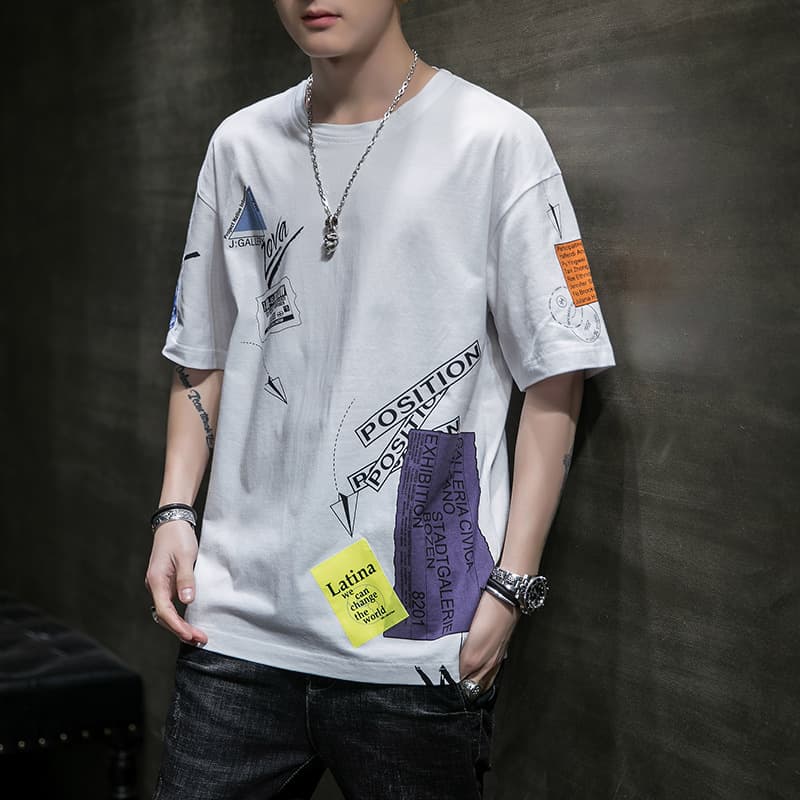 Leisure men's short sleeved summer new product t-shirt men's round neck loose printed pure cotton bottom shirt T-shirt men's fashion
