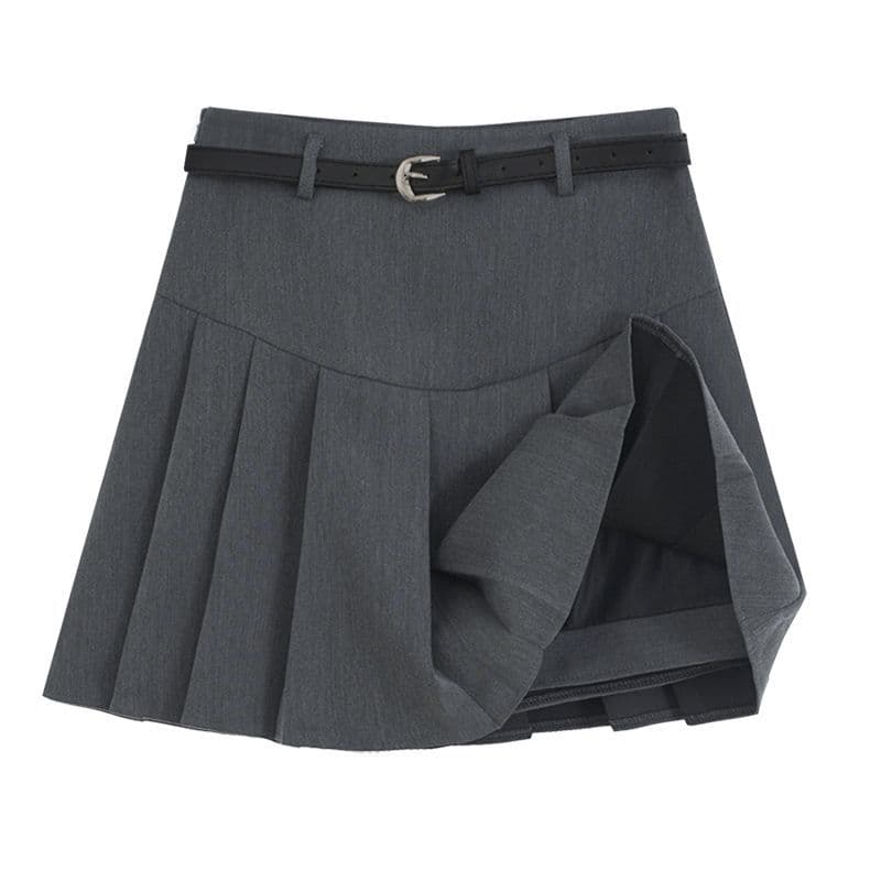 Women's Clothing Gray pleated skirt short skirt small high waist slimming skirt