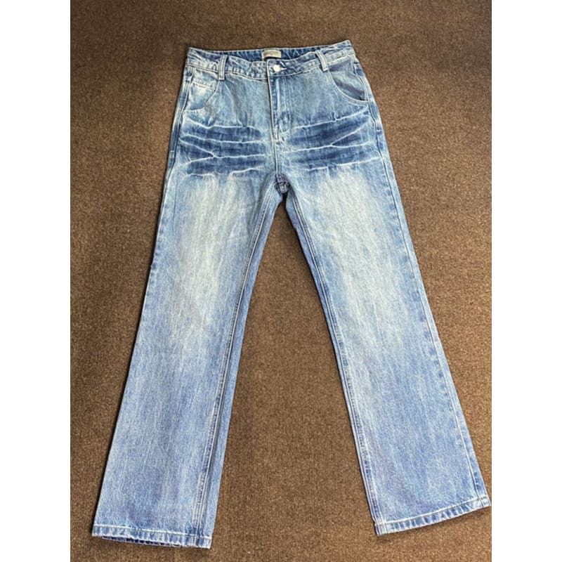 Men's Straight Fit Jeans Lightning Pattern Washed Gradient American High Street Vibe Cleanfit Scimitar Bootcut Pants