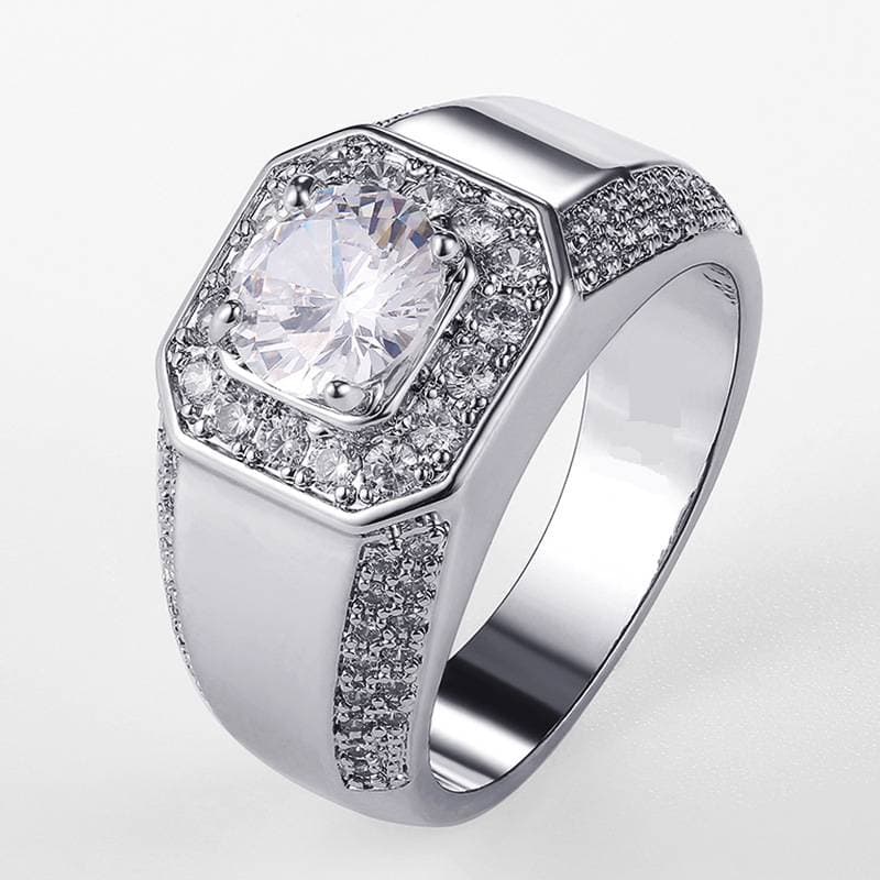Men's Jewelry Luxury Exquisite Ring Silver Plated K White Gold Simulated Zircon Jewelry
