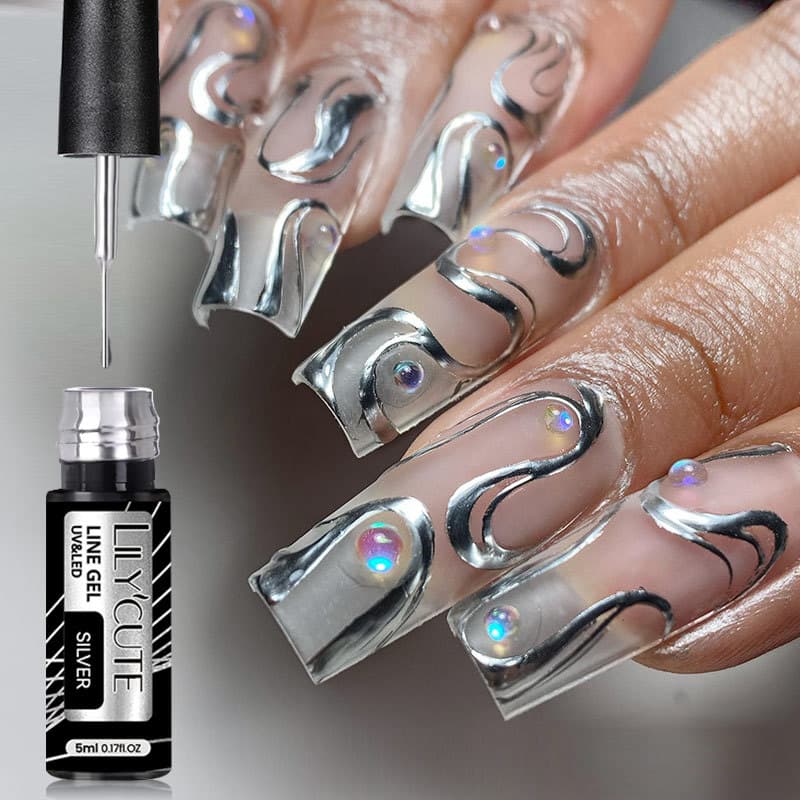Silver Metallic Striping Gel For Nail Art - Precision Line Drawing UV/LED Gel Polish For Detailed Design
