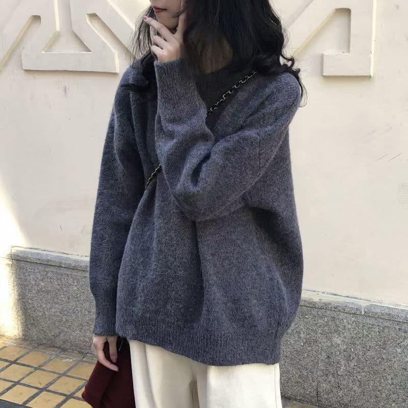 ​​Women's Oversized Chunky Knit Sweater – Soft Round Neck Pullover In Yellow/Purple/Beige/Camel/Charcoal (S/M/L/XL)​​