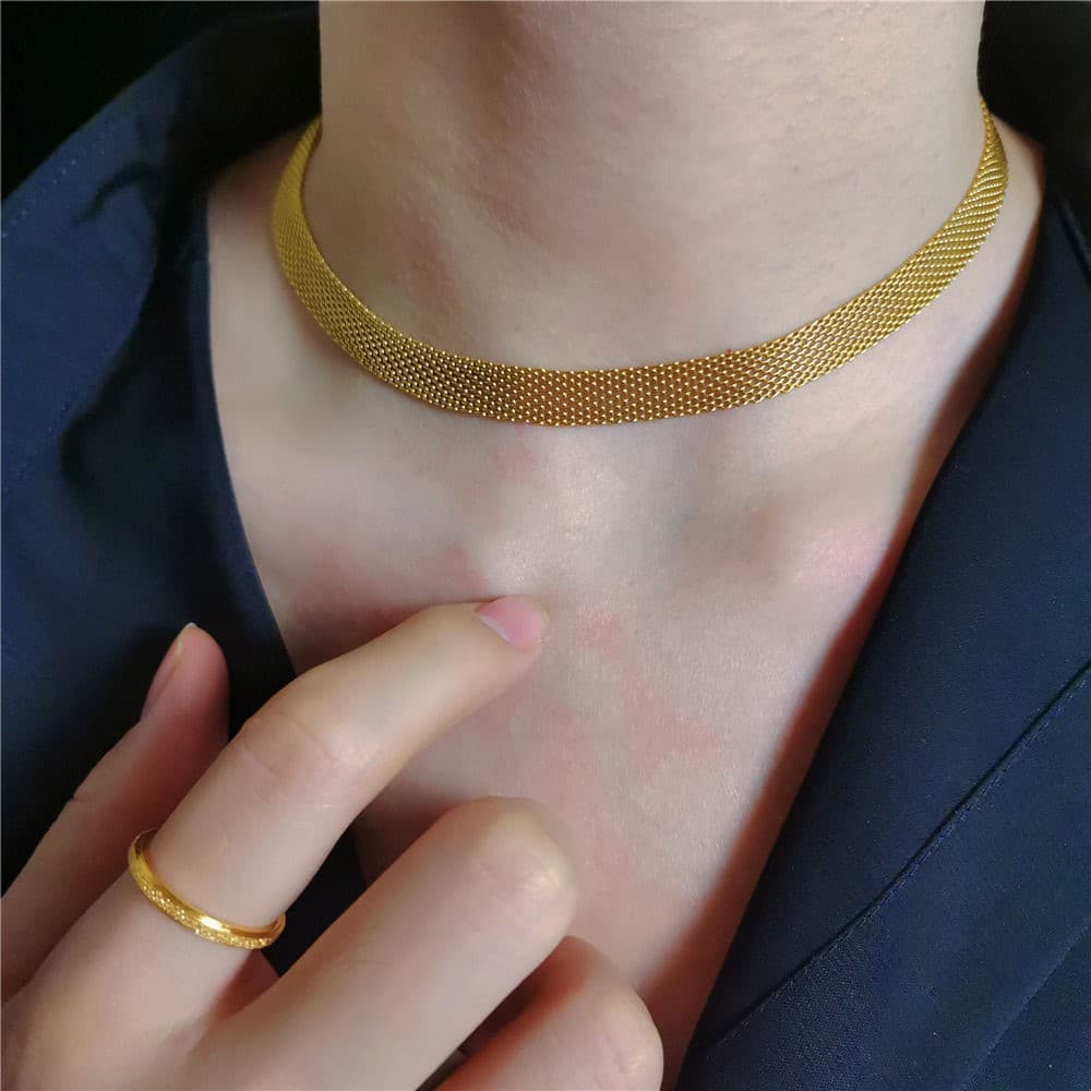 Women Stainless Steel Jewelry Titanium Pave Chain Wrap Necklace Punk Hiphop Designer Simply Gown Sweet Boho Trendy