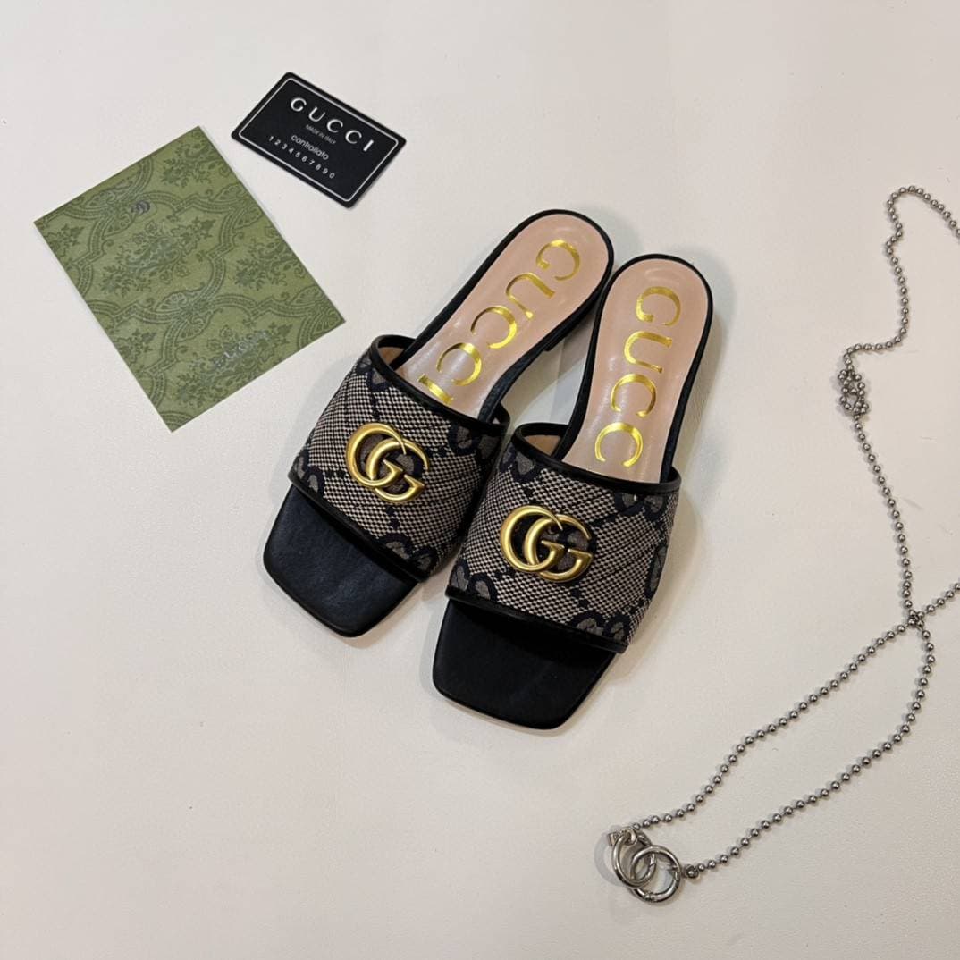 Sandales plates pour femmes de marque de luxe GG, à la mode et authentiques, chaussures plates décontractées, pantoufles de maison et d'extérieur
