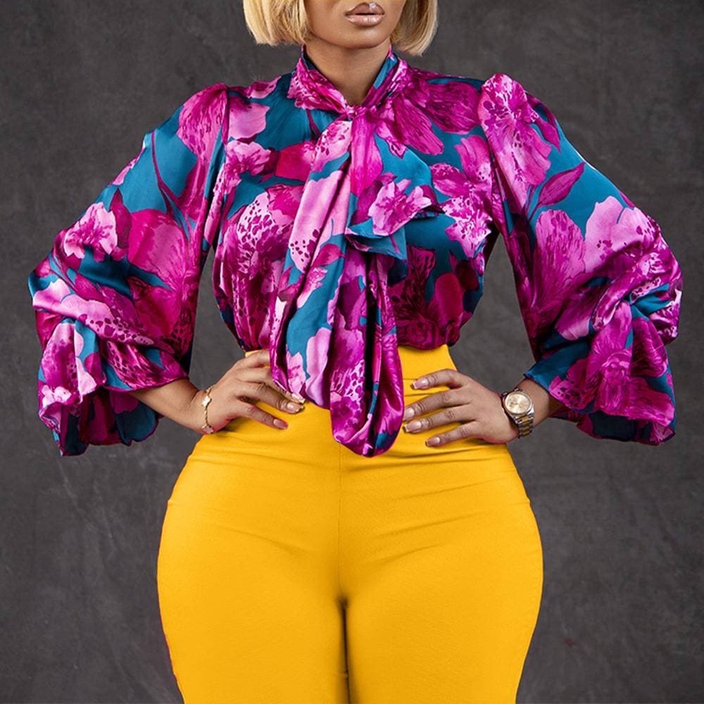 Women's Clothing autumn and winter loose large size casual printed long sleeved shirts wide leg pants cross border two piece set