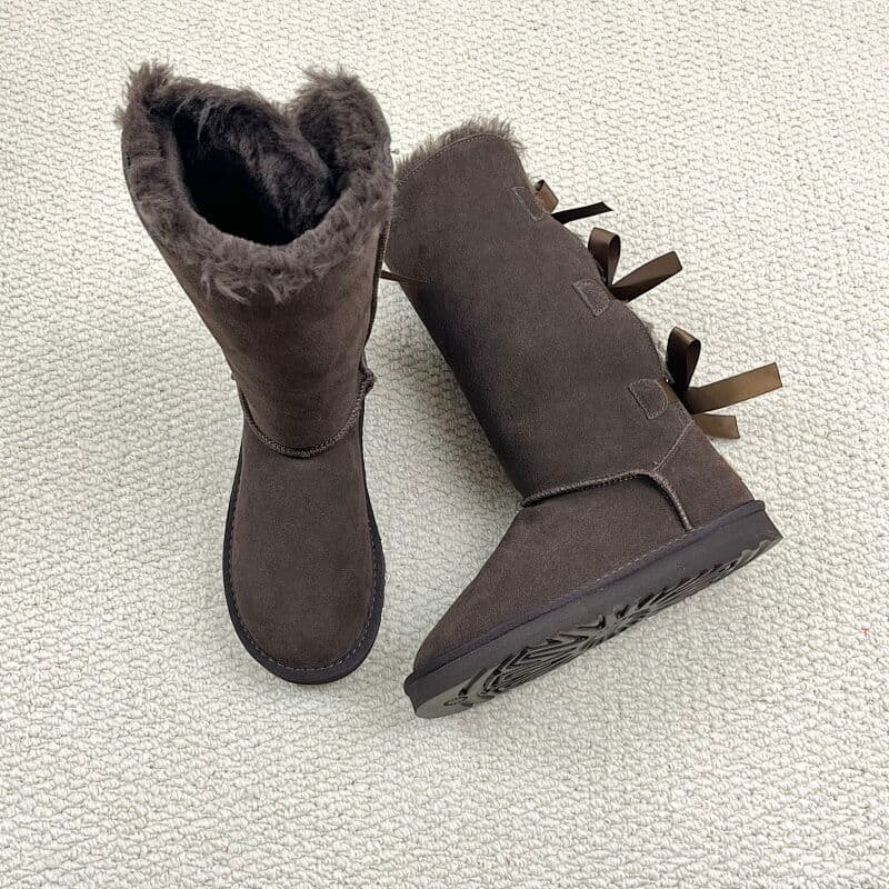 Bottes de neige mi-mollet à plateforme multi-nœuds pour femmes, collection 2026, chaudes, doublées de peluche, faciles à enfiler.