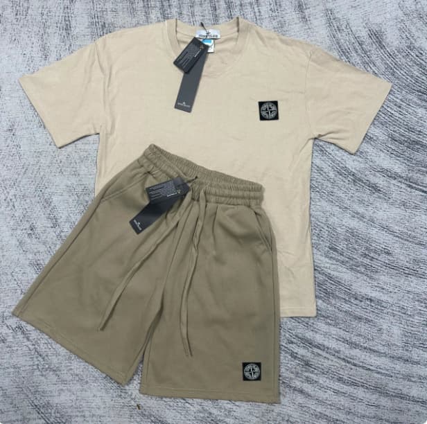 Short STONE à insigne boussole transfrontalier, pantalon décontracté mi-long, ensemble de sport ample à manches courtes pour l'été