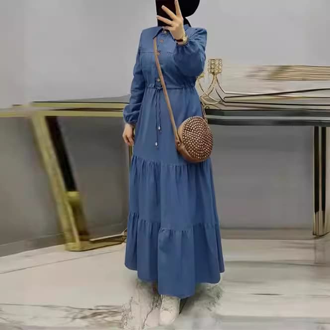 Women's Clothing Blue Stitching Long Skirt Fashionable And Elegant Denim Dress
