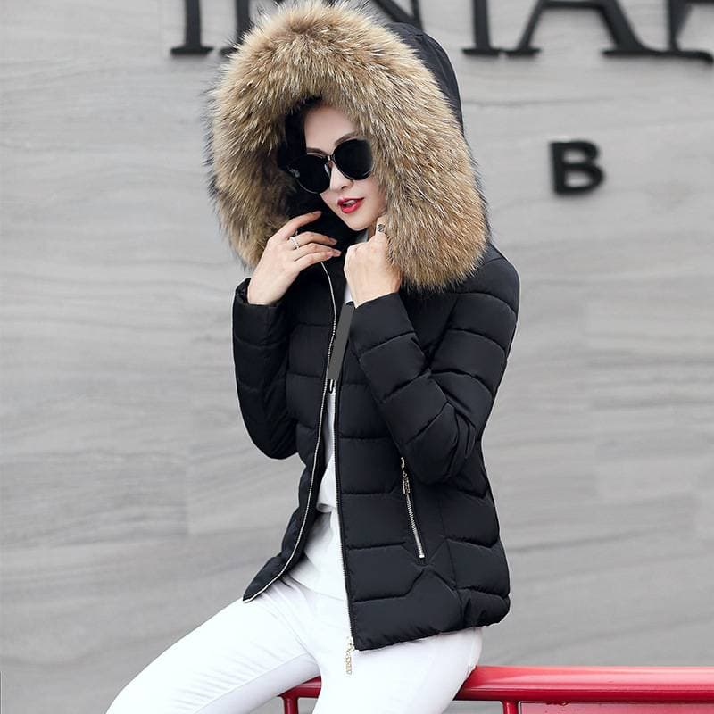 Women's Winter Puffer Jacket With Faux Fur Hood – Short Quilted Coat ( Thick Warm, Plus Size Friendly)