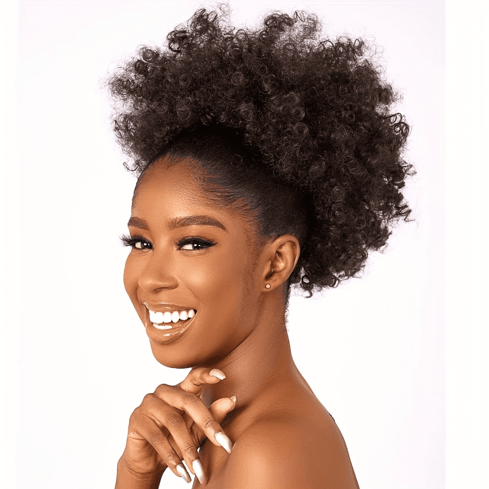 Extensions de queue de cheval afro synthétiques de 20 cm (8 pouces) avec cordon de serrage pour femmes noires, chignon bouclé et crépu, perruques