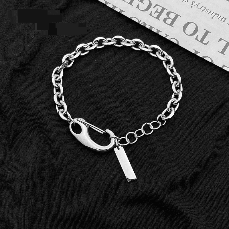 Versatile Style Fashion Jewelry For Men And Women Couples, Simple Personality Hip Hop Titanium Steel Big Buckle Cuban Bracelet